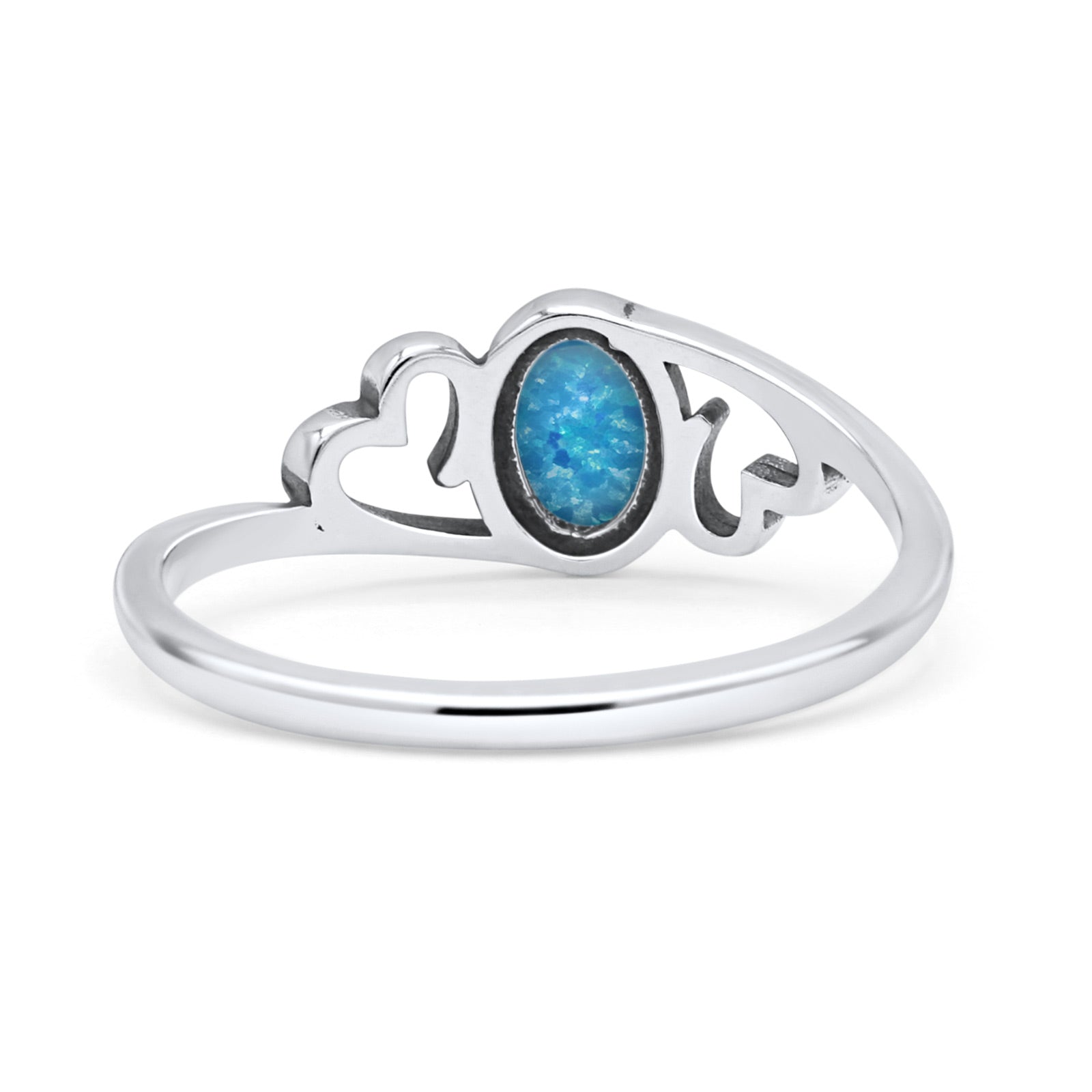 Heart Oval Thumb Ring Oxidized Statement Fashion Ring Band Lab Created Opal 925 Sterling Silver