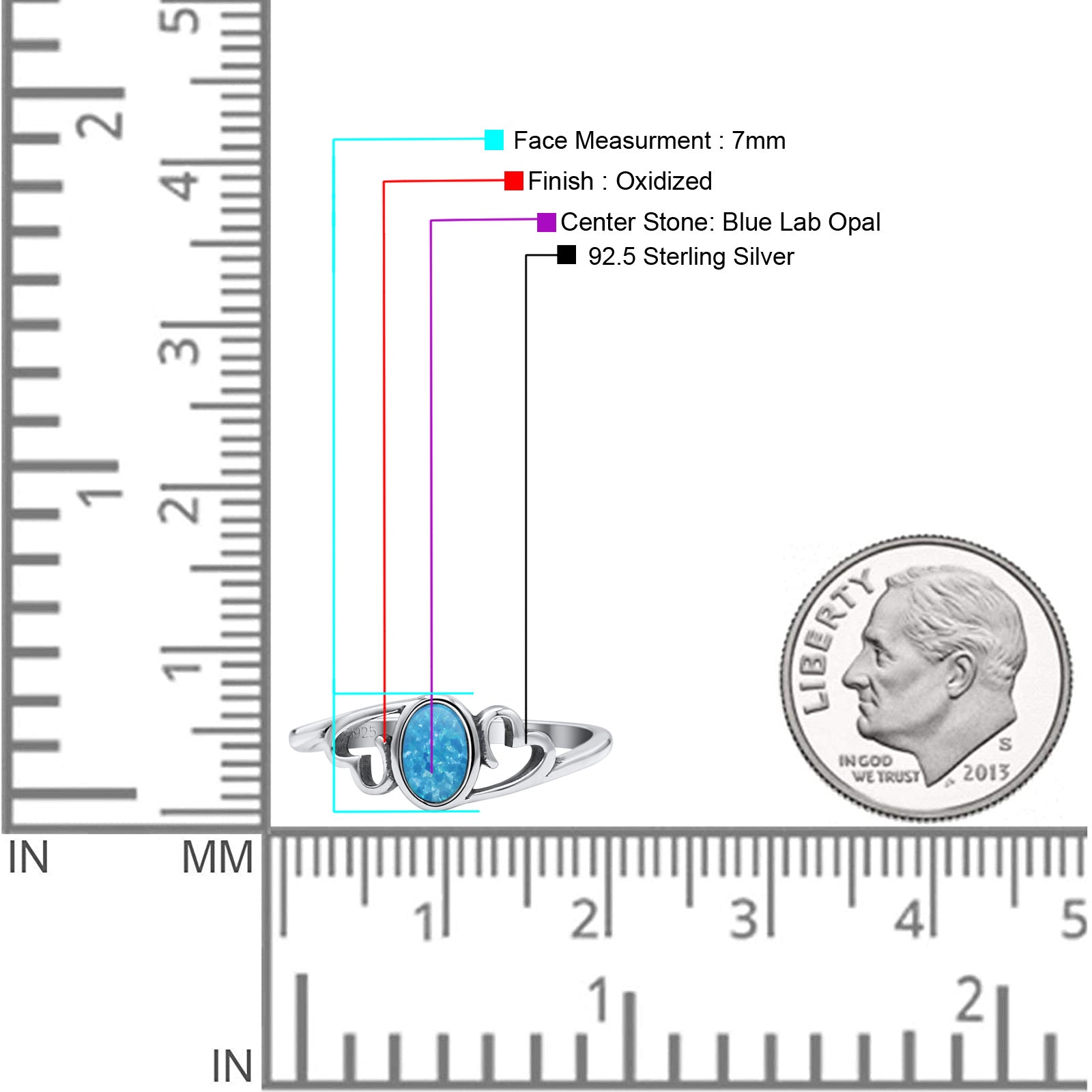 Heart Oval Thumb Ring Oxidized Statement Fashion Ring Band Lab Created Opal 925 Sterling Silver