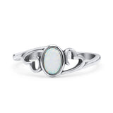 Heart Oval Thumb Ring Oxidized Statement Fashion Ring Band Lab Created Opal 925 Sterling Silver