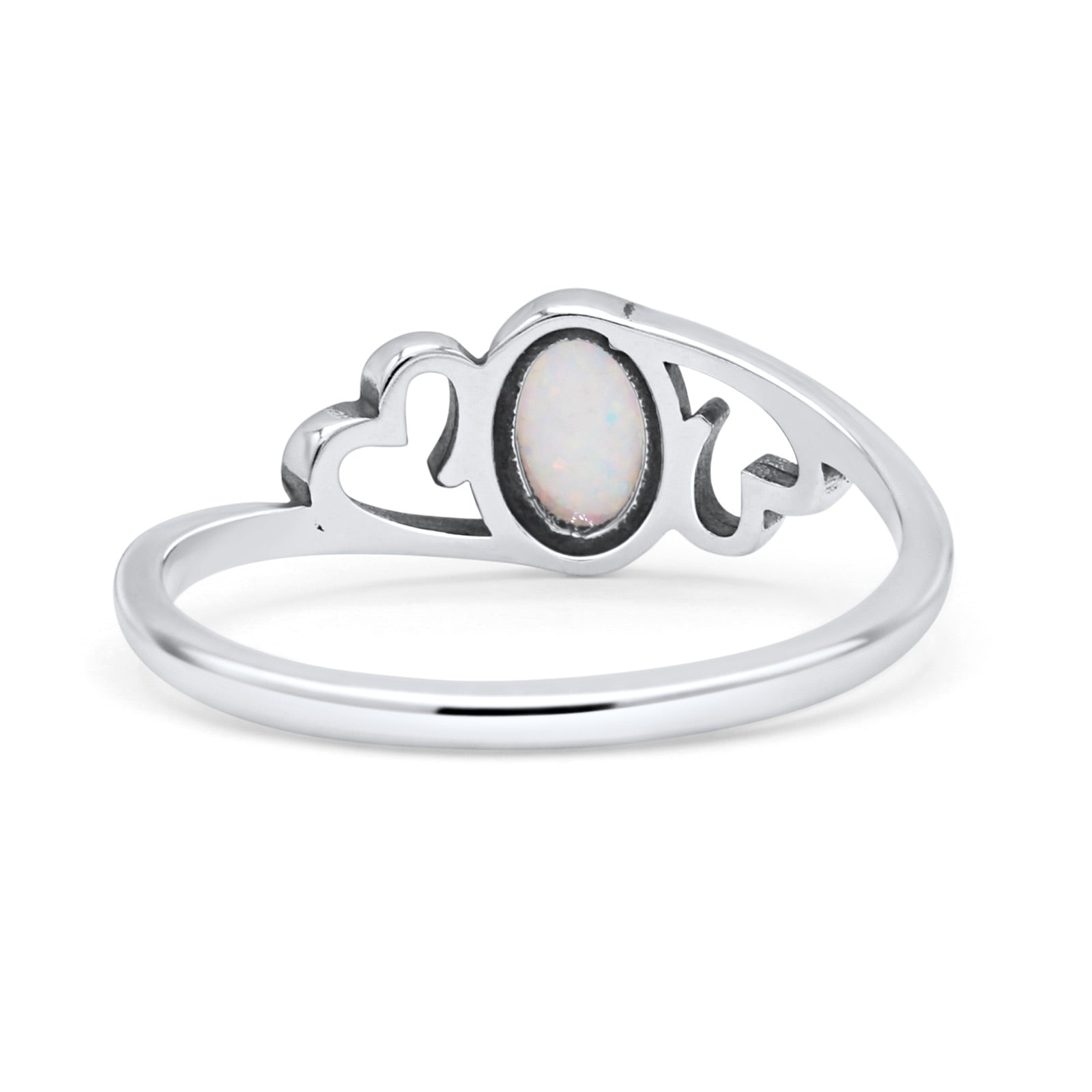 Heart Oval Thumb Ring Oxidized Statement Fashion Ring Band Lab Created Opal 925 Sterling Silver