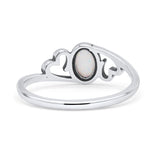 Heart Oval Thumb Ring Oxidized Statement Fashion Ring Band Lab Created Opal 925 Sterling Silver
