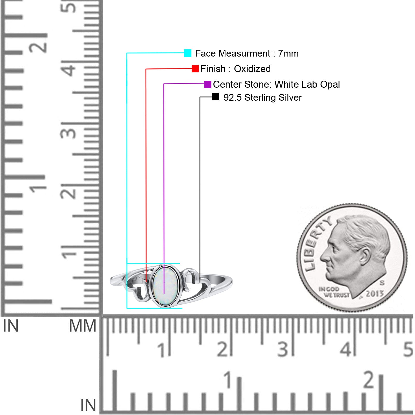 Heart Oval Thumb Ring Oxidized Statement Fashion Ring Band Lab Created Opal 925 Sterling Silver