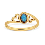 Heart Oval Thumb Ring Oxidized Statement Fashion Ring Band Lab Created Opal 925 Sterling Silver