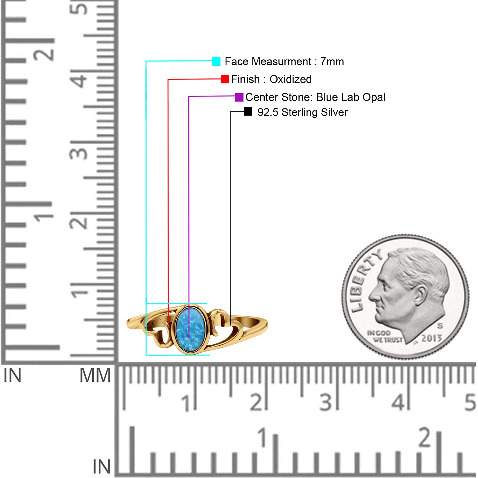 Heart Oval Thumb Ring Oxidized Statement Fashion Ring Band Lab Created Opal 925 Sterling Silver