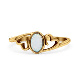 Heart Oval Thumb Ring Oxidized Statement Fashion Ring Band Lab Created Opal 925 Sterling Silver