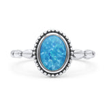 Oval Thumb Ring Oxidized Statement Fashion Ring Band Lab Created Opal 925 Sterling Silver