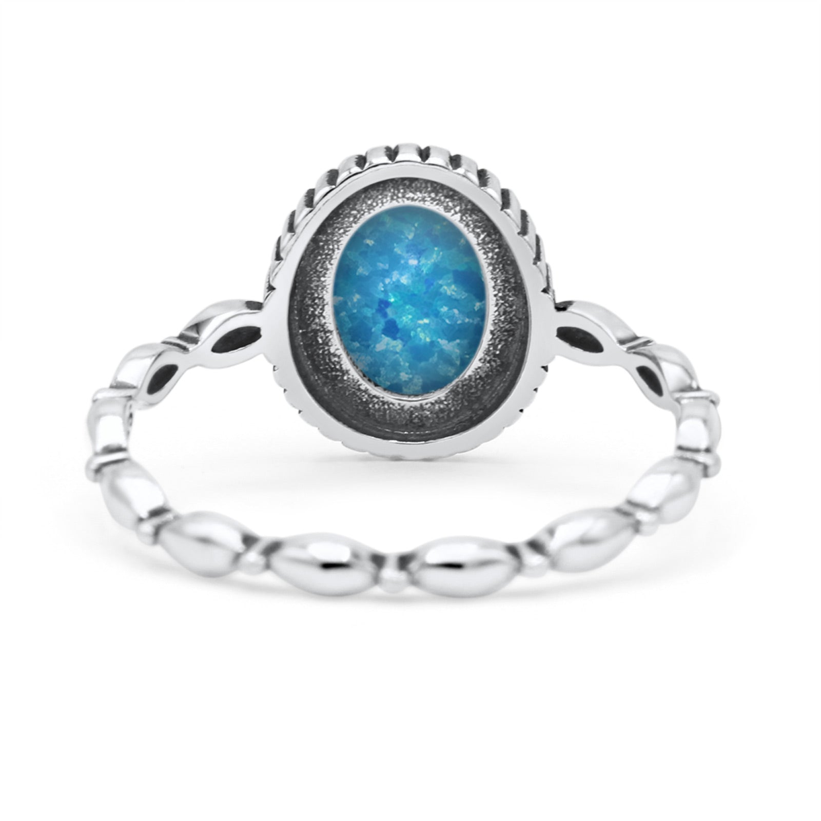 Oval Thumb Ring Oxidized Statement Fashion Ring Band Lab Created Opal 925 Sterling Silver