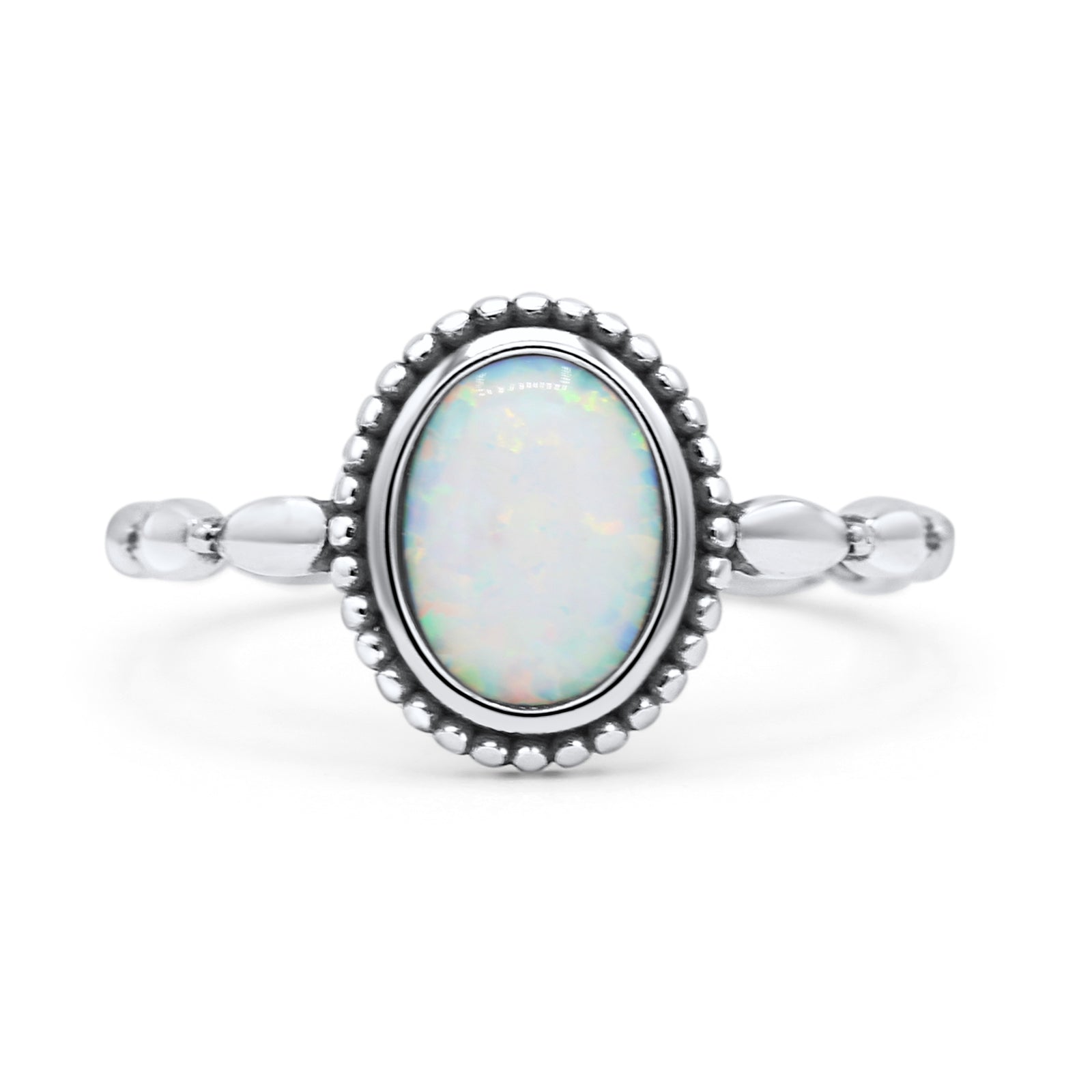 Oval Thumb Ring Oxidized Statement Fashion Ring Band Lab Created Opal 925 Sterling Silver
