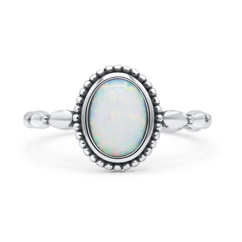 Oval Thumb Ring Oxidized Statement Fashion Ring Band Lab Created Opal 925 Sterling Silver