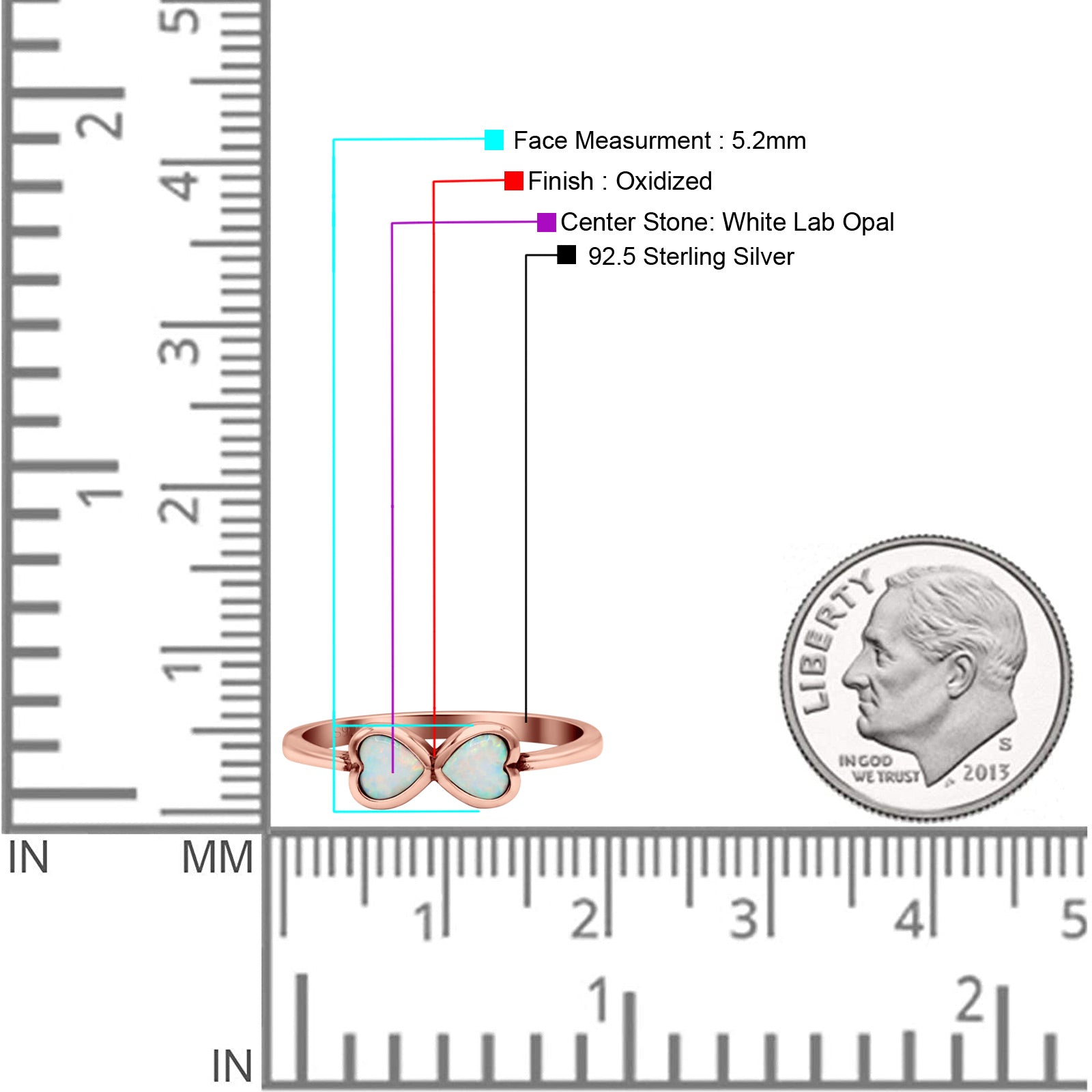Hearts Thumb Ring Oxidized Statement Fashion Ring Band Lab Created Opal 925 Sterling Silver