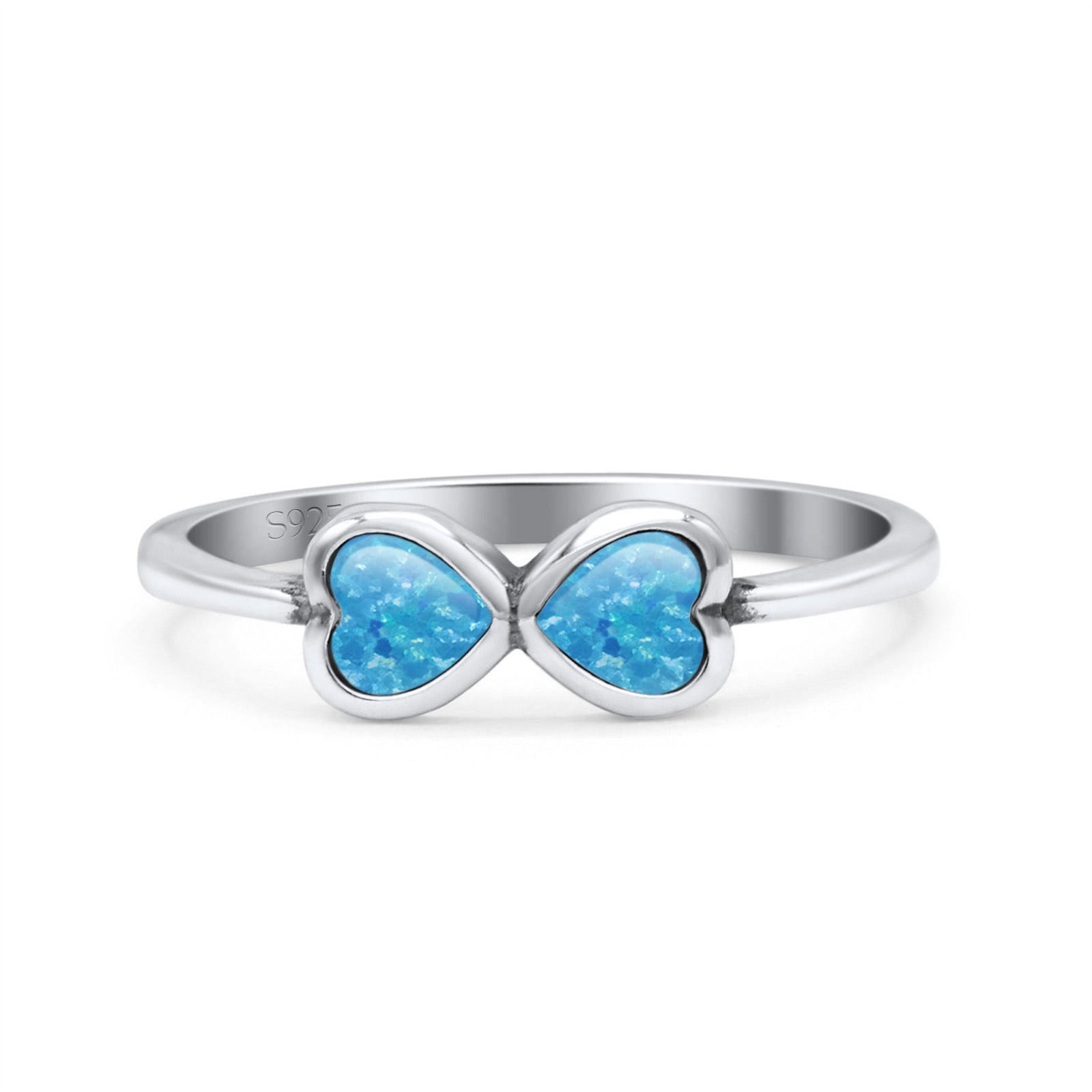 Hearts Thumb Ring Oxidized Statement Fashion Ring Band Lab Created Opal 925 Sterling Silver