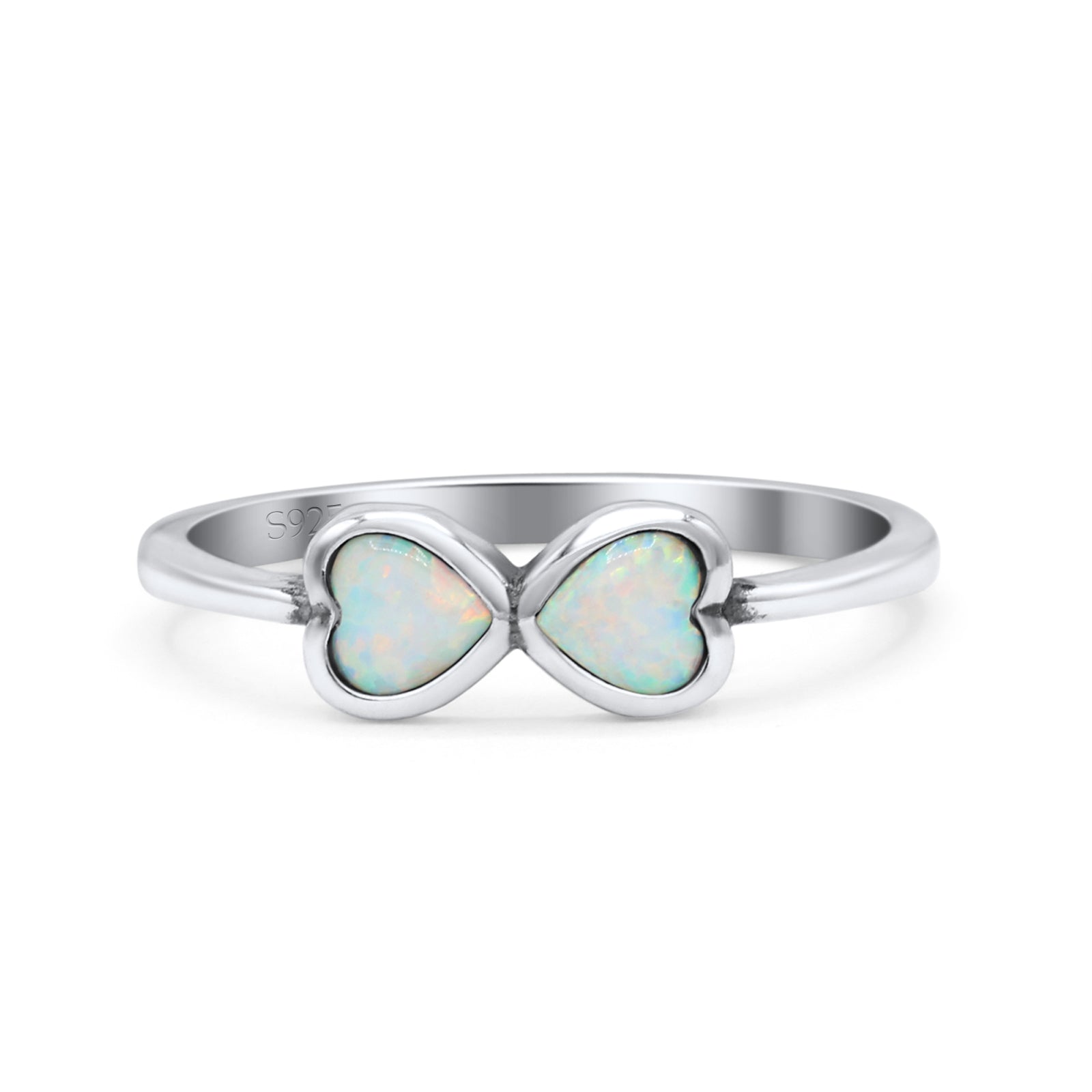 Hearts Thumb Ring Oxidized Statement Fashion Ring Band Lab Created Opal 925 Sterling Silver