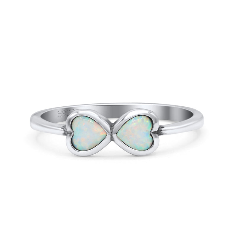 Hearts Thumb Ring Oxidized Statement Fashion Ring Band Lab Created Opal 925 Sterling Silver