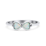 Hearts Thumb Ring Oxidized Statement Fashion Ring Band Lab Created Opal 925 Sterling Silver