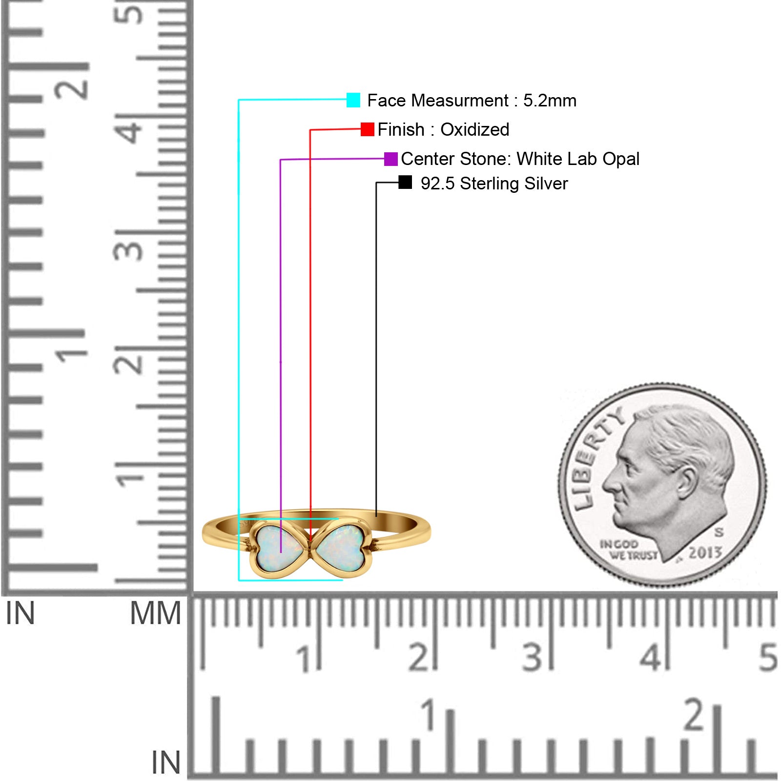 Hearts Thumb Ring Oxidized Statement Fashion Ring Band Lab Created Opal 925 Sterling Silver
