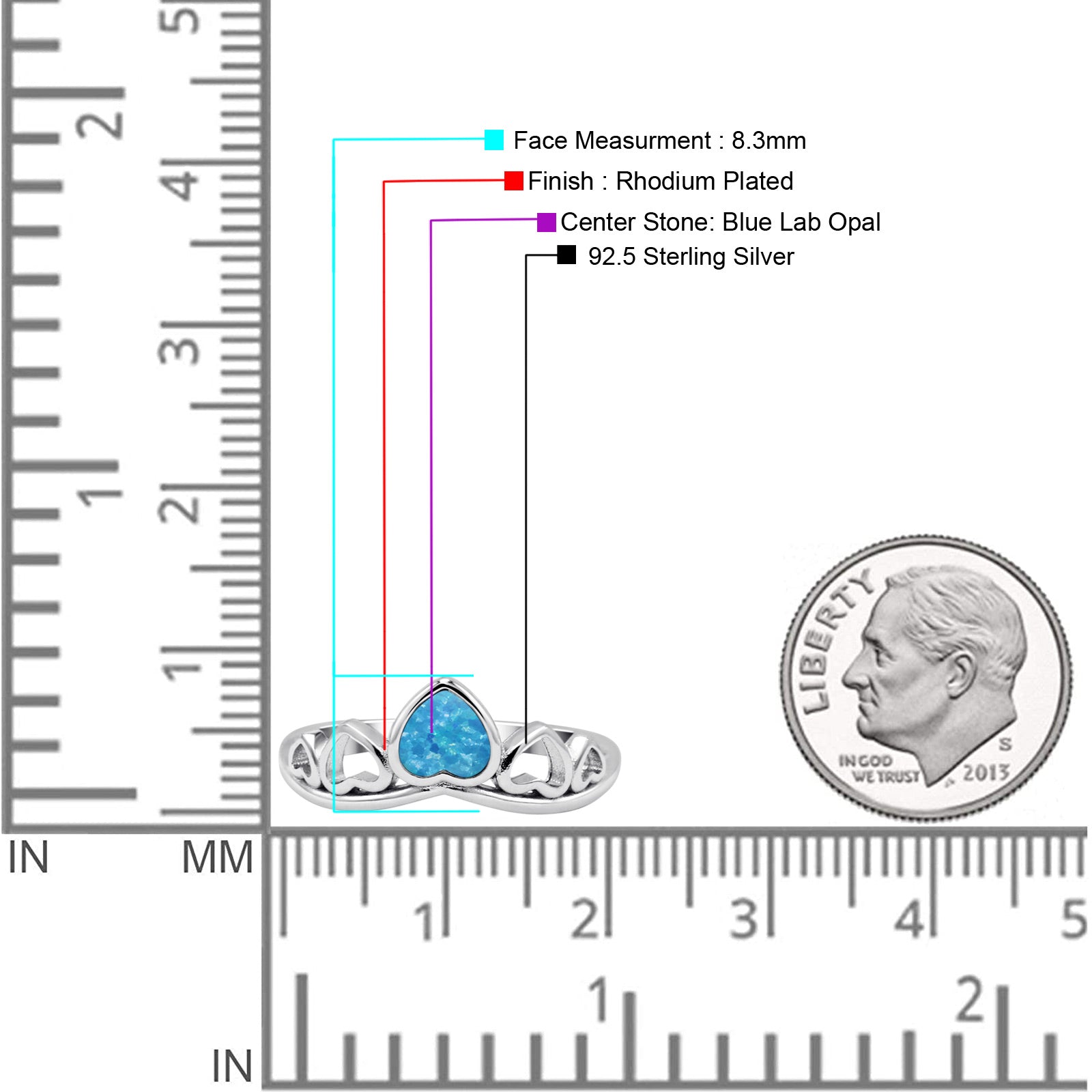 Hearts Statement Fashion Petite Dainty Rhodium Plated Thumb Ring Lab Created Opal Solid 925 Sterling Silver