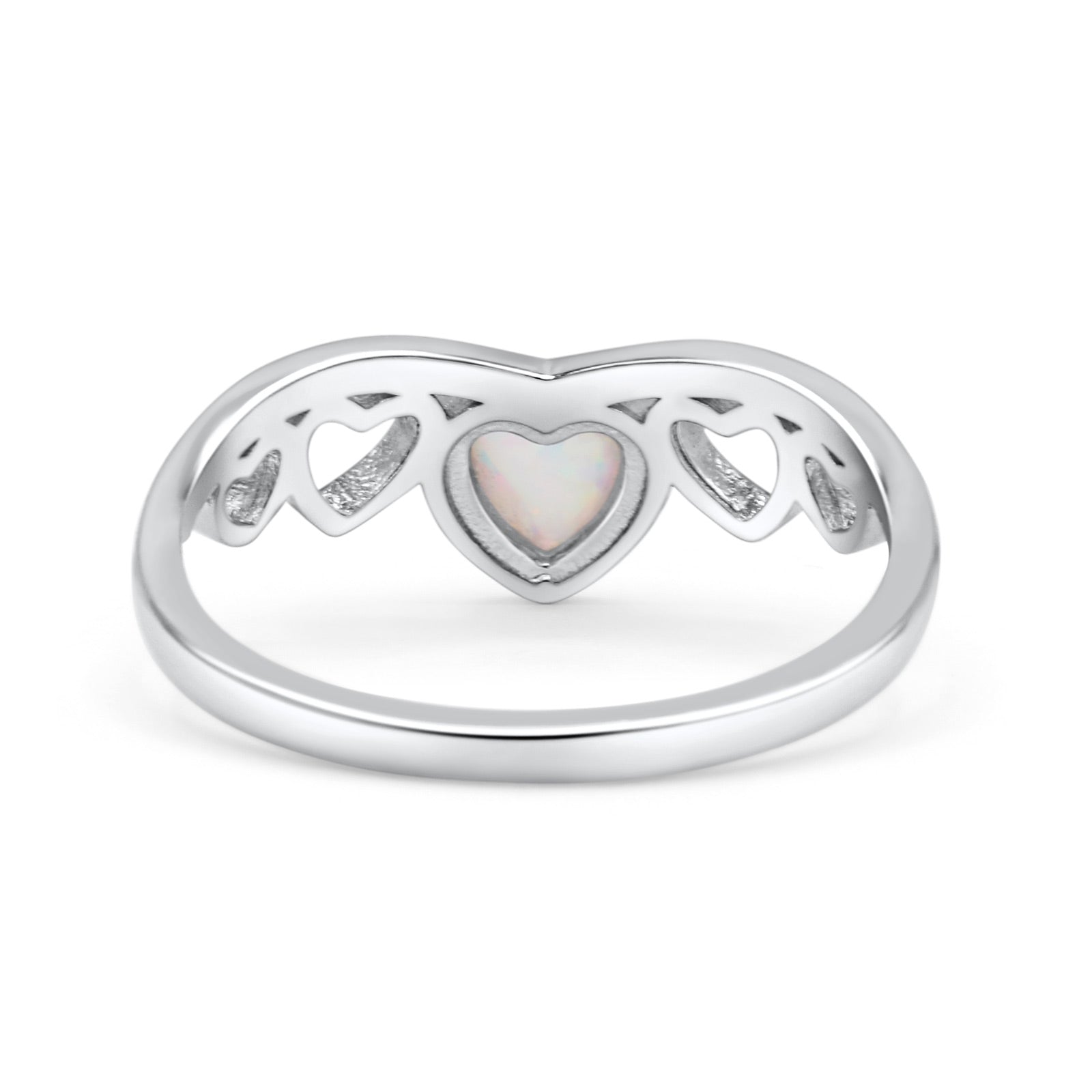 Hearts Statement Fashion Petite Dainty Rhodium Plated Thumb Ring Lab Created Opal Solid 925 Sterling Silver