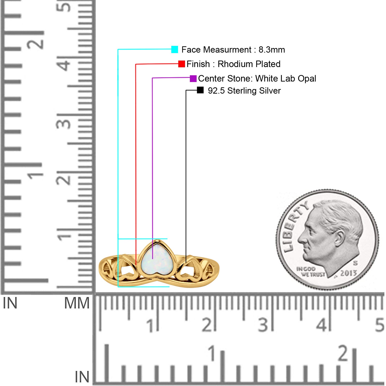 Hearts Statement Fashion Petite Dainty Rhodium Plated Thumb Ring Lab Created Opal Solid 925 Sterling Silver