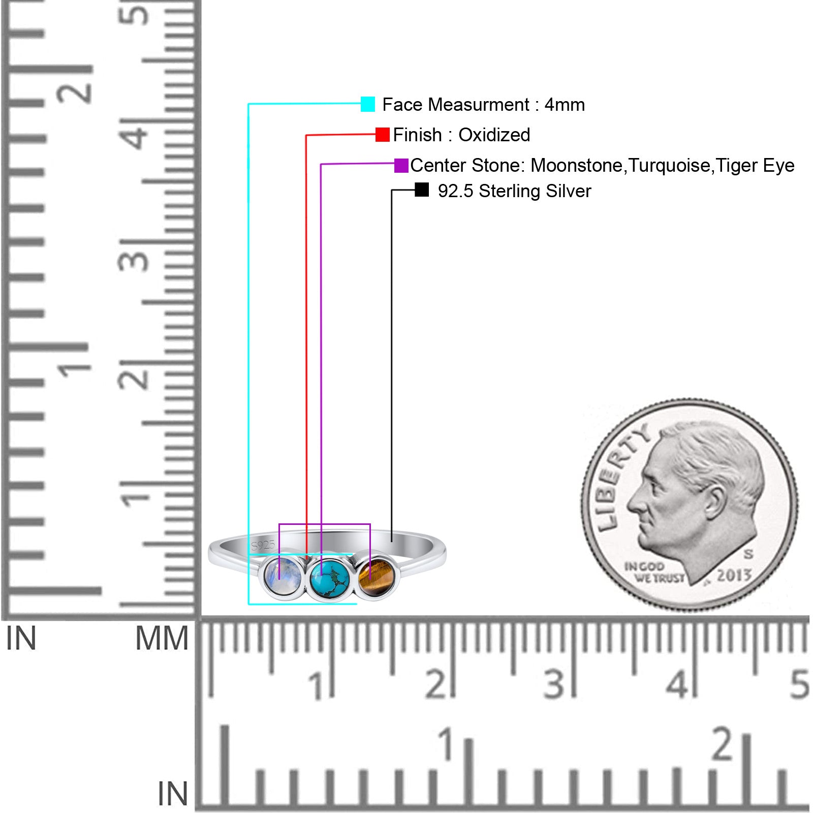 Three Stone Thumb Ring Oxidized Statement Fashion Ring Band Lab Created Opal 925 Sterling Silver