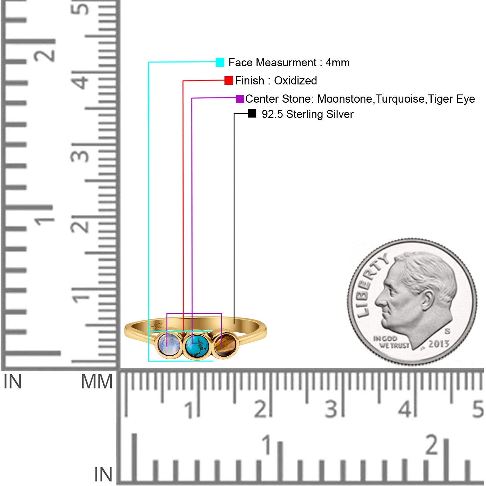 Three Stone Thumb Ring Oxidized Statement Fashion Ring Band Lab Created Opal 925 Sterling Silver