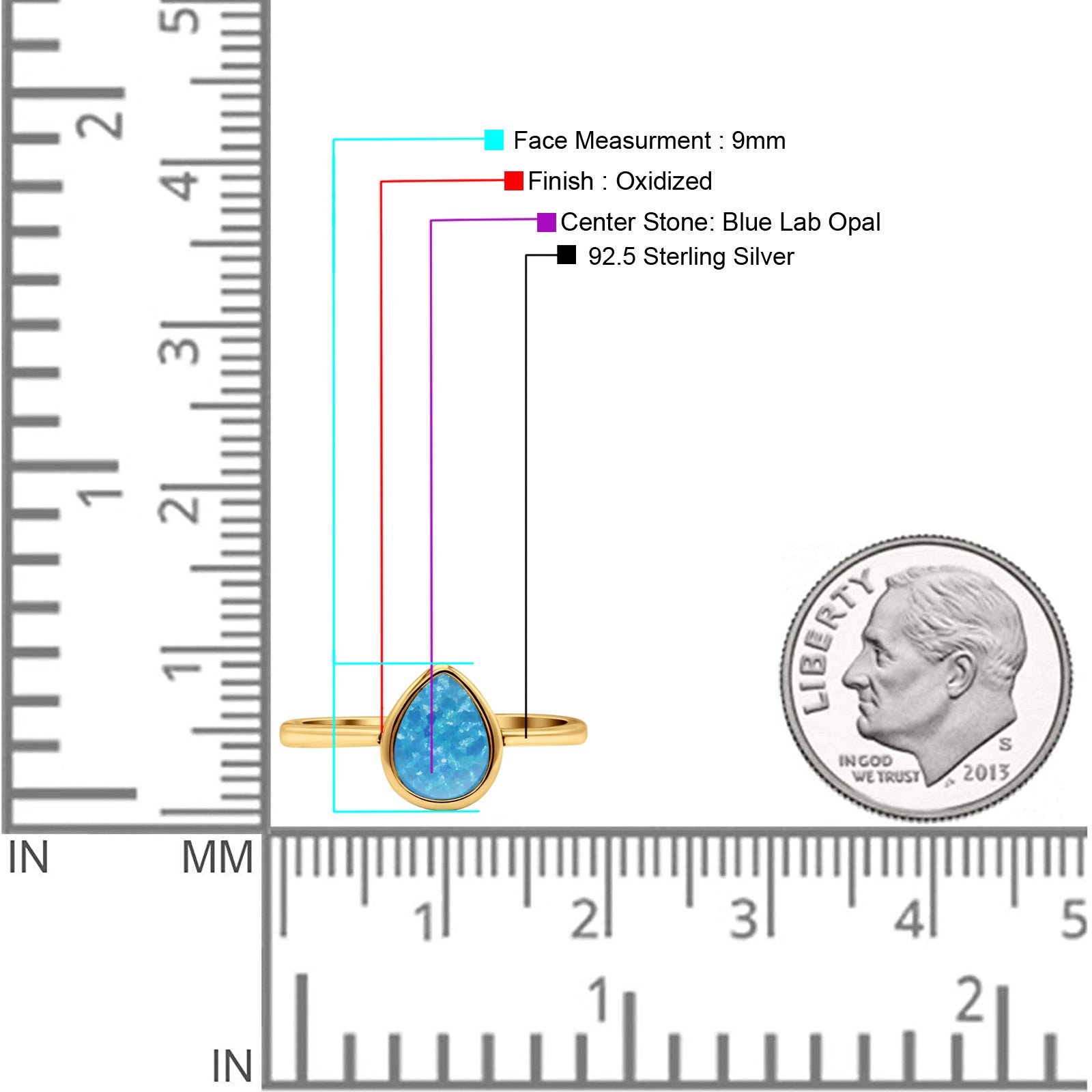 Teardrop Pear Oxidized Petite Dainty Thumb Ring Lab Created Opal Statement Fashion Ring 925 Sterling Silver