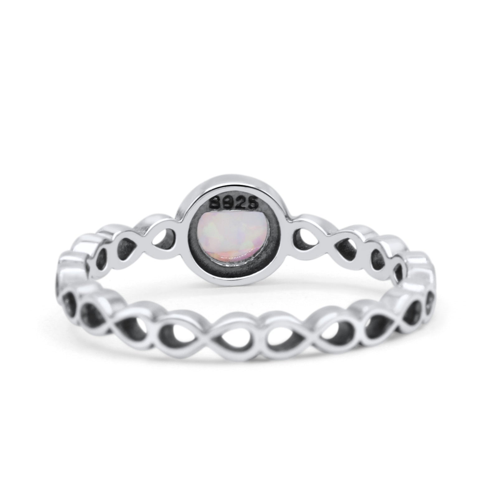 Infinity Oxidized Round Thumb Ring Lab Created Opal Statement Fashion Ring 925 Sterling Silver