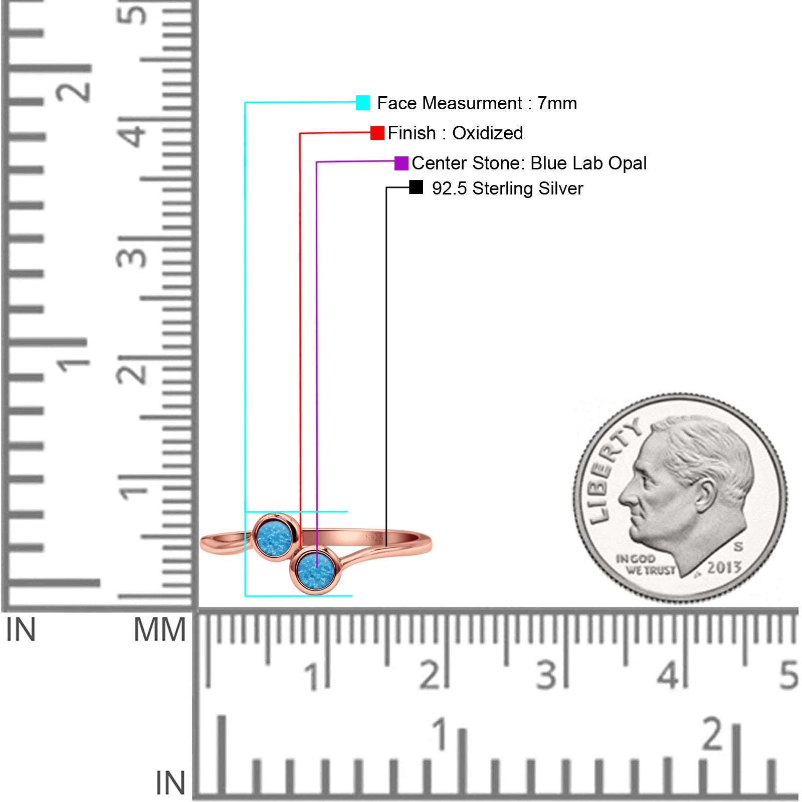 Thumb Ring Round Oxidized  Lab Created Opal 925 Sterling Silver
