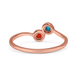 Thumb Ring Round Oxidized  Lab Created Opal 925 Sterling Silver