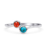 Thumb Ring Round Oxidized  Lab Created Opal 925 Sterling Silver