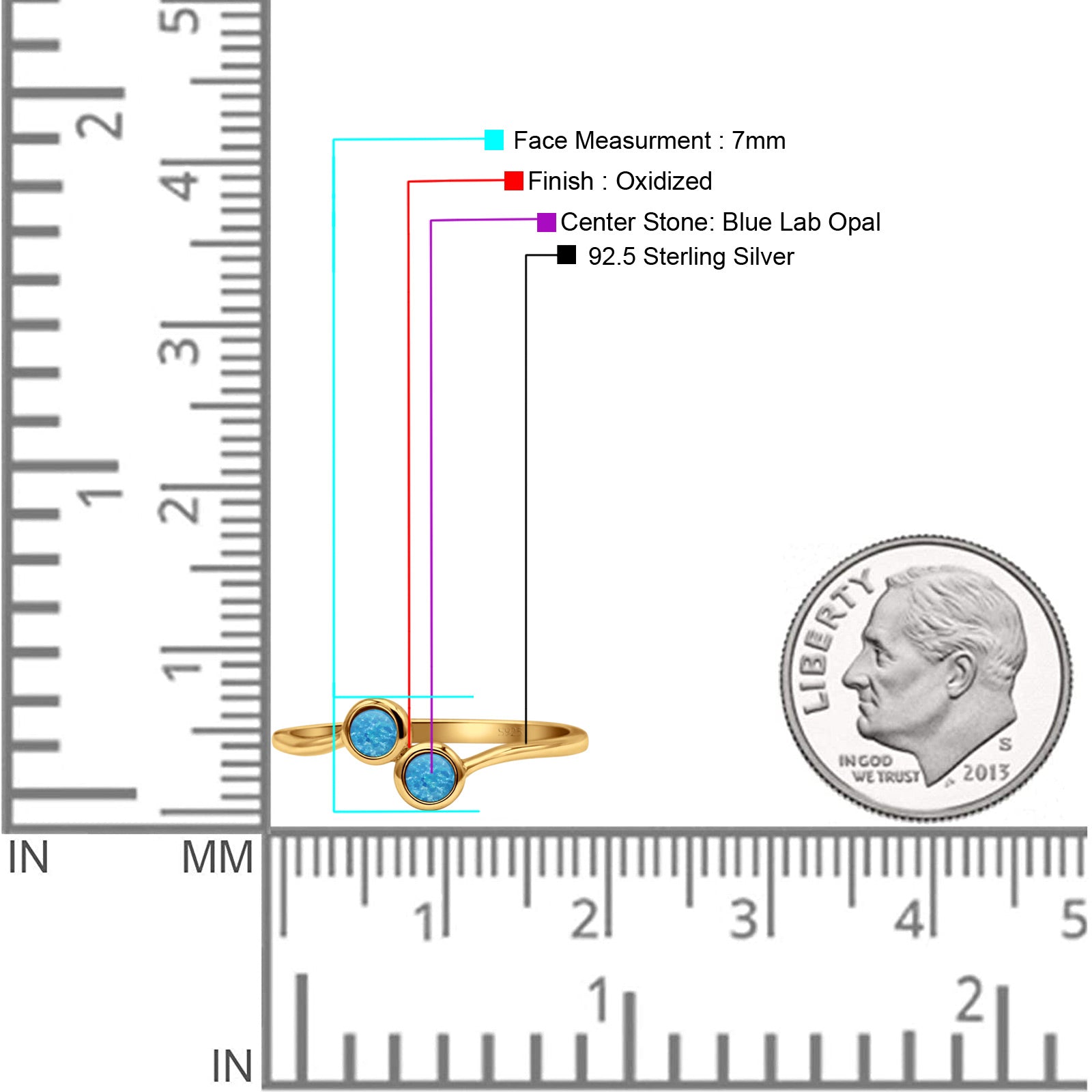 Thumb Ring Round Oxidized  Lab Created Opal 925 Sterling Silver