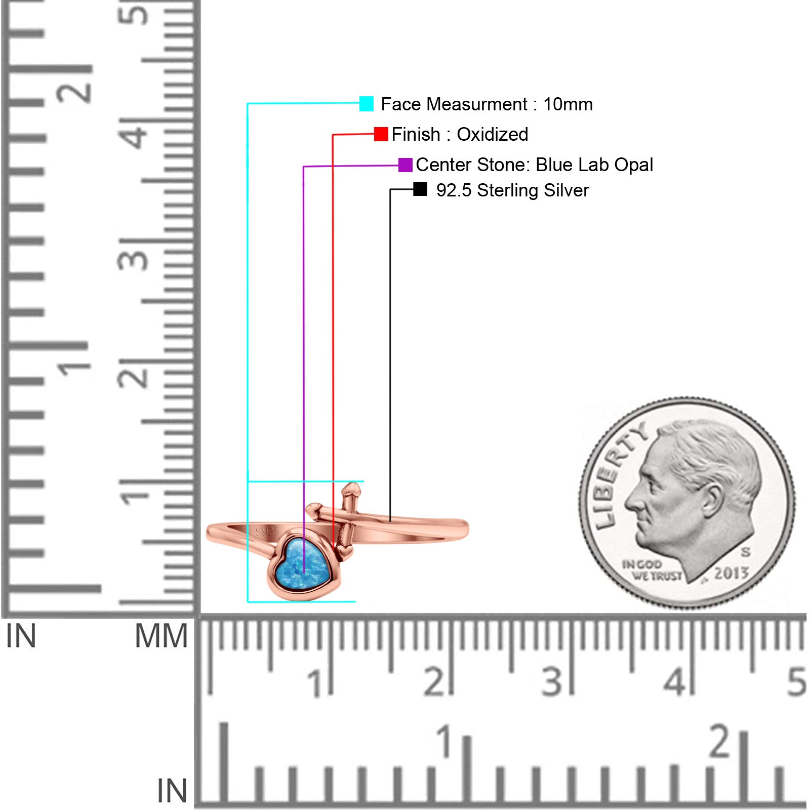Heart & Cross Thumb Ring Oxidized Statement Fashion Ring Band Lab Created Opal 925 Sterling Silver