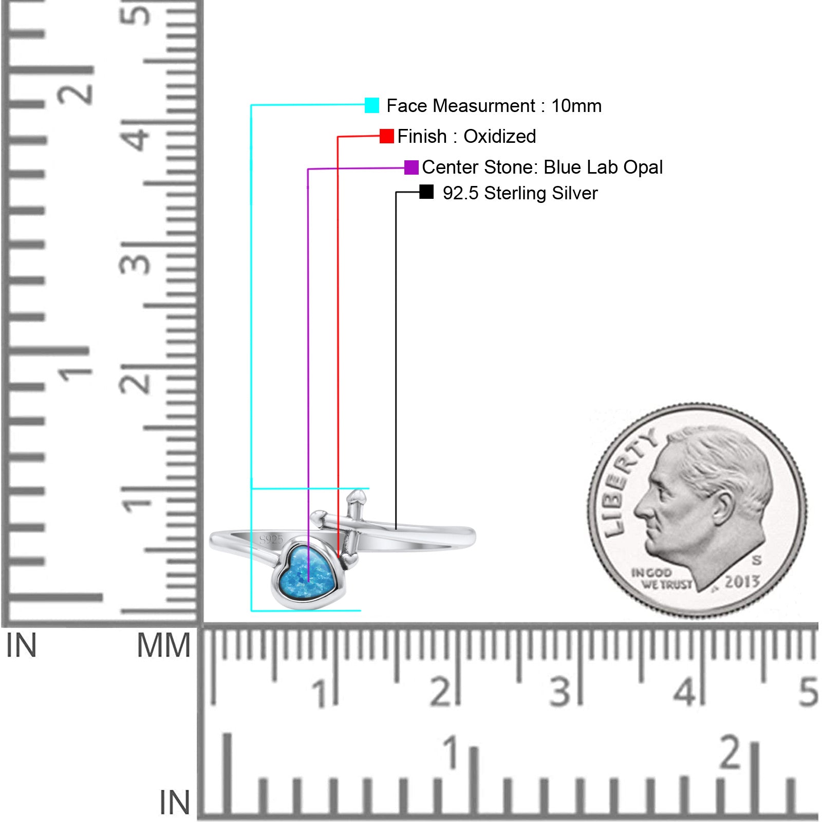 Heart & Cross Thumb Ring Oxidized Statement Fashion Ring Band Lab Created Opal 925 Sterling Silver