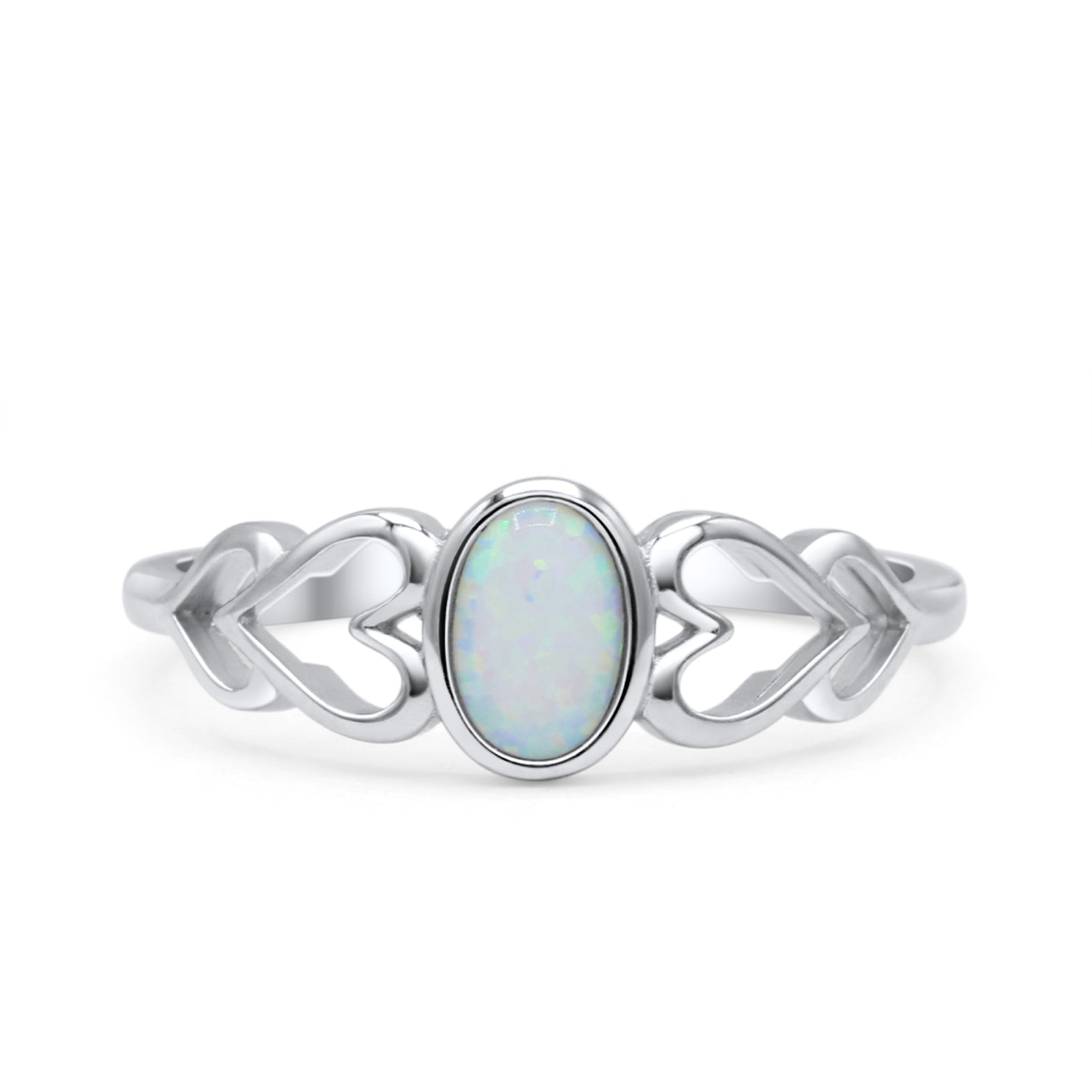 Swirl Filigree Hearts Oval Petite Dainty Thumb Ring Lab Created Opal Statement Fashion Ring 925 Sterling Silver