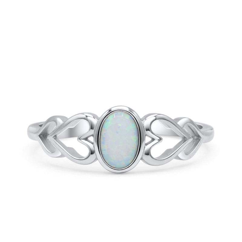 Swirl Filigree Hearts Oval Petite Dainty Thumb Ring Lab Created Opal Statement Fashion Ring 925 Sterling Silver