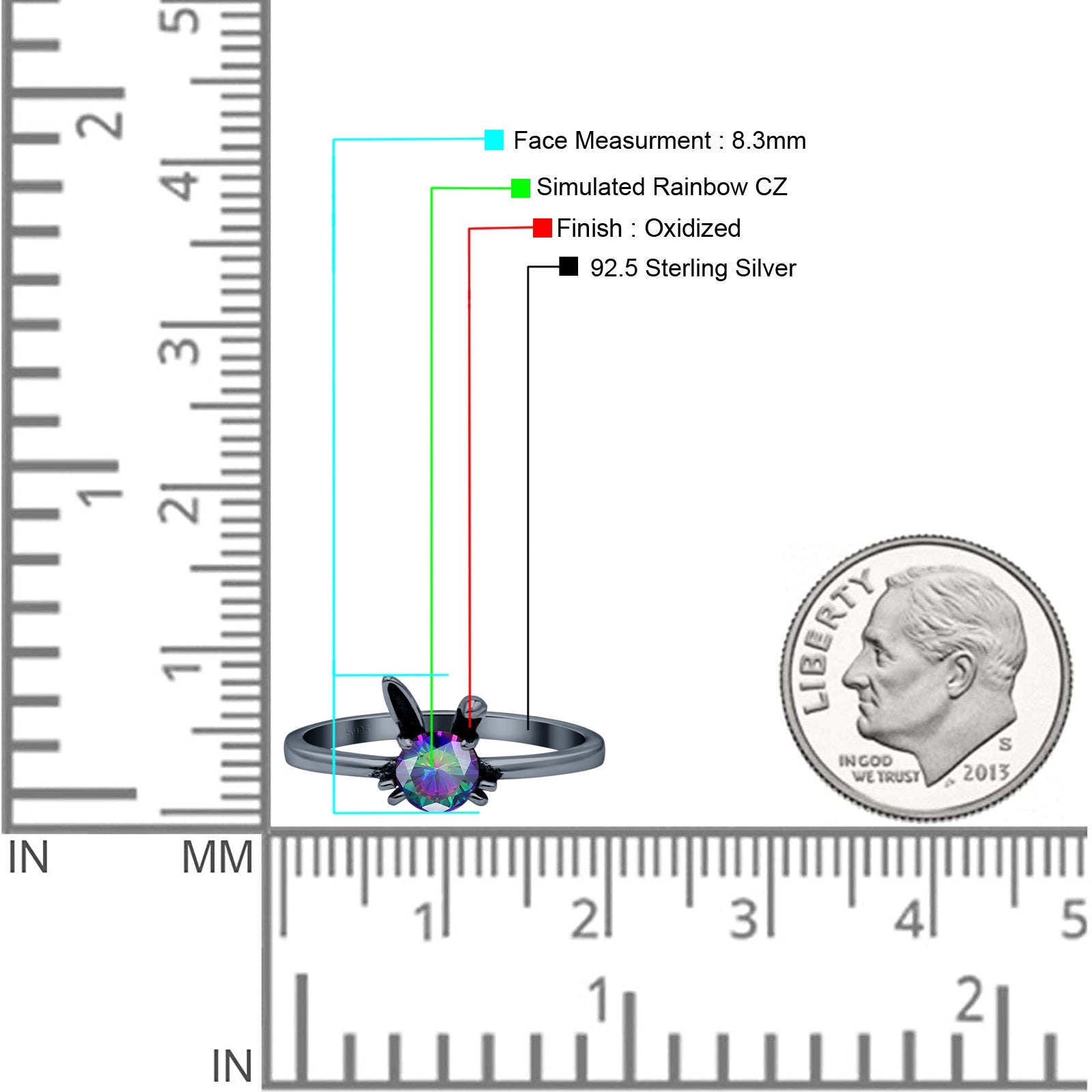 Art Deco Bunny Rabbit Round Thumb Ring Fashion Oxidized Lab Created Opal Solid 925 Sterling Silver