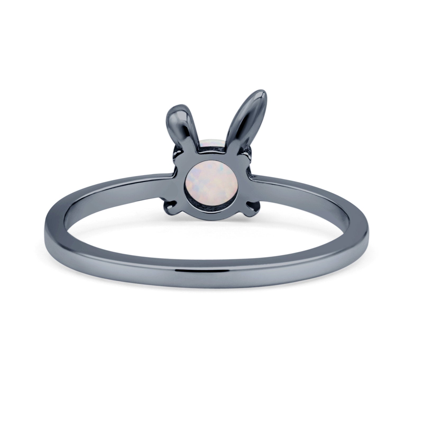 Art Deco Bunny Rabbit Round Thumb Ring Fashion Oxidized Lab Created Opal Solid 925 Sterling Silver