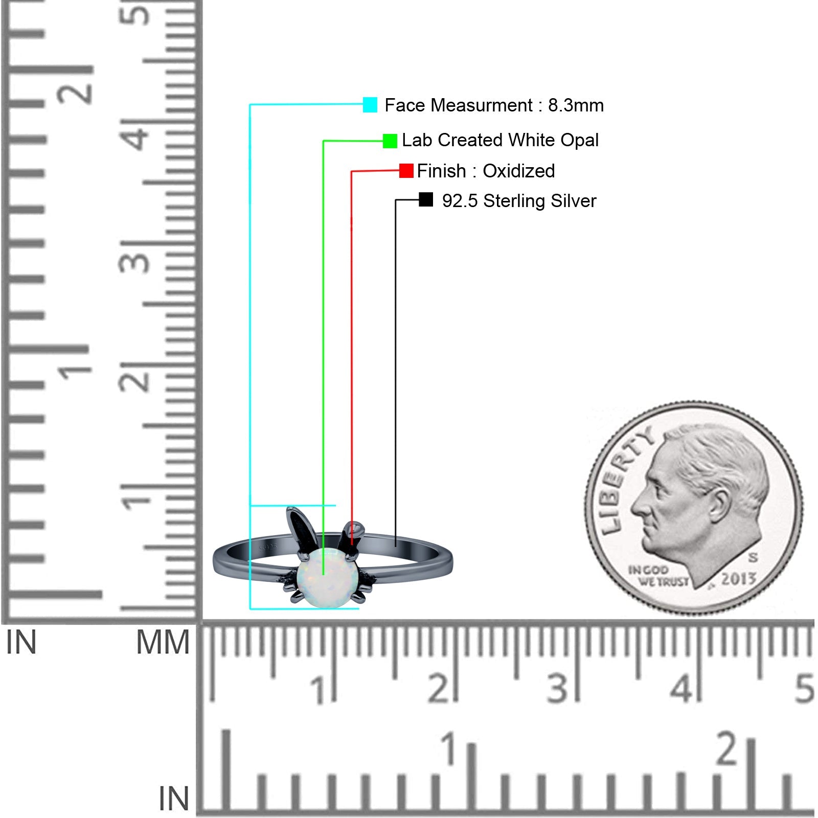 Art Deco Bunny Rabbit Round Thumb Ring Fashion Oxidized Lab Created Opal Solid 925 Sterling Silver