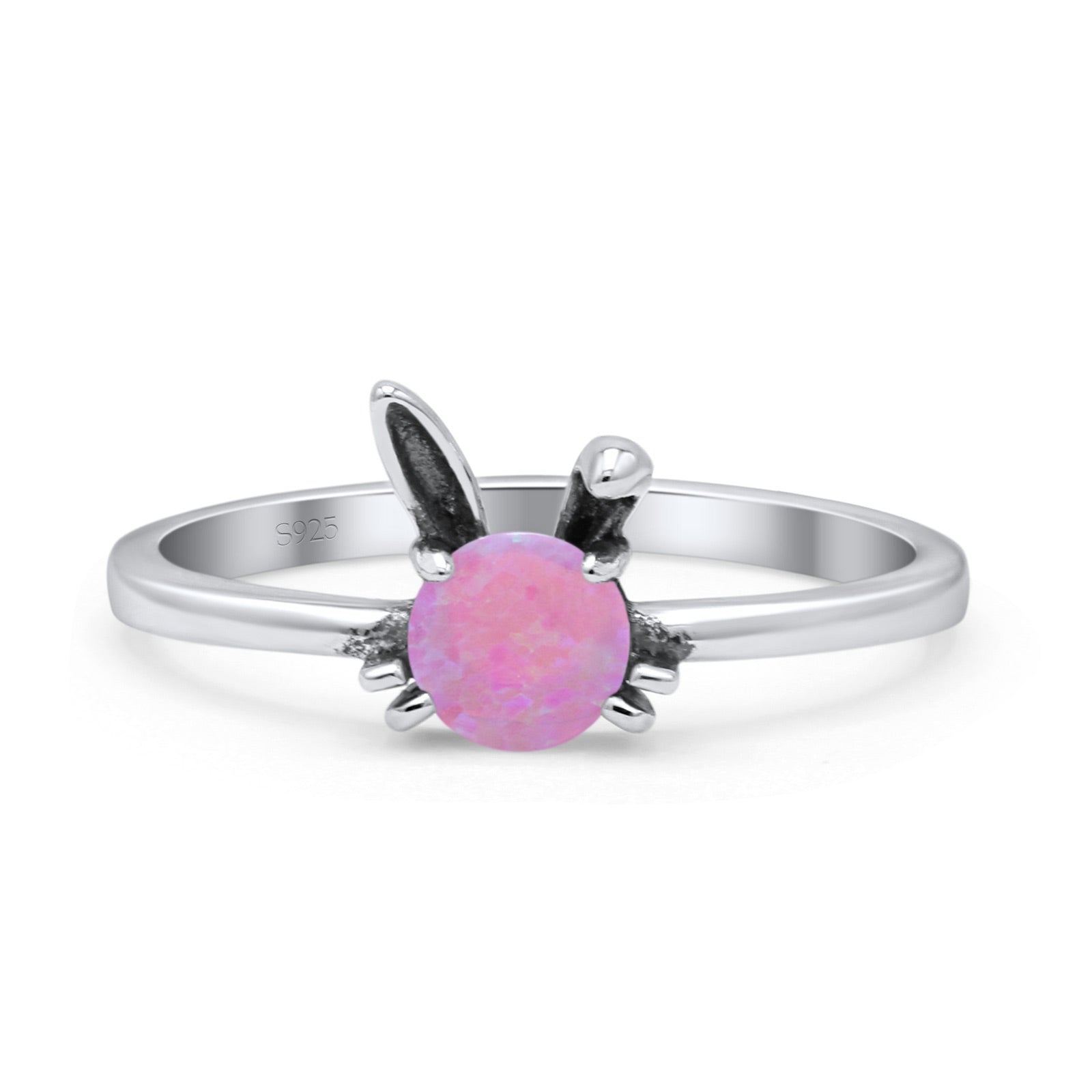 Art Deco Bunny Rabbit Round Thumb Ring Fashion Oxidized Lab Created Opal Solid 925 Sterling Silver