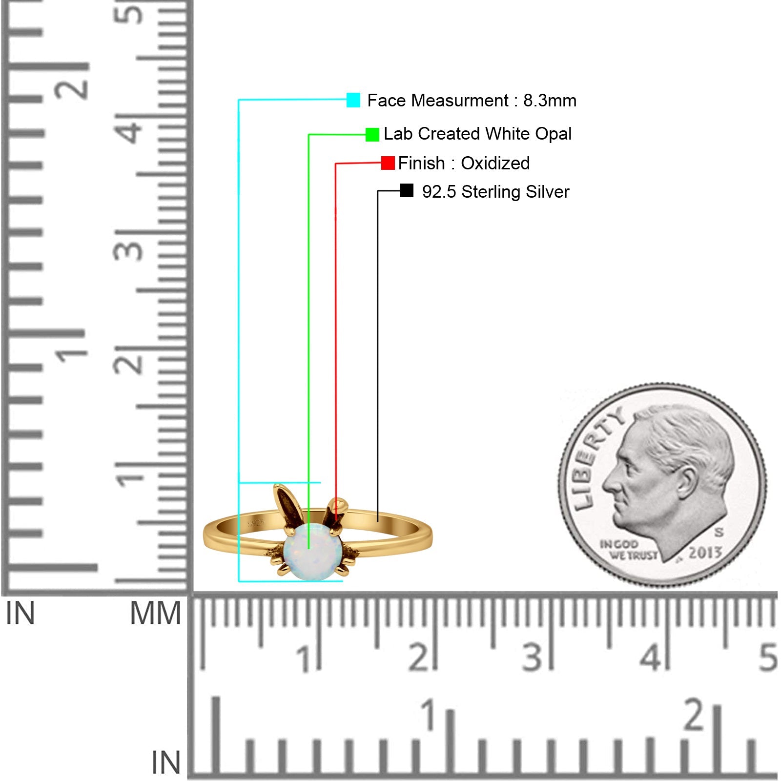 Art Deco Bunny Rabbit Round Thumb Ring Fashion Oxidized Lab Created Opal Solid 925 Sterling Silver