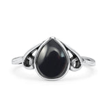 Pear Statement Fashion Vintage Style Thumb Ring Lab Created Opal Oxidized 925 Sterling Silver