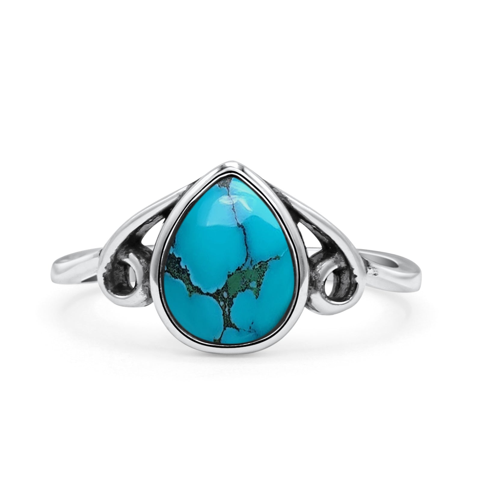 Pear Statement Fashion Vintage Style Thumb Ring Lab Created Opal Oxidized 925 Sterling Silver