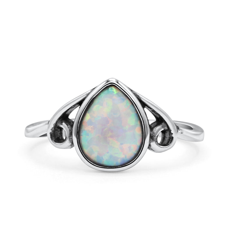 Pear Statement Fashion Vintage Style Thumb Ring Lab Created Opal Oxidized 925 Sterling Silver