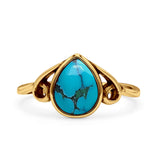 Pear Statement Fashion Vintage Style Thumb Ring Lab Created Opal Oxidized 925 Sterling Silver