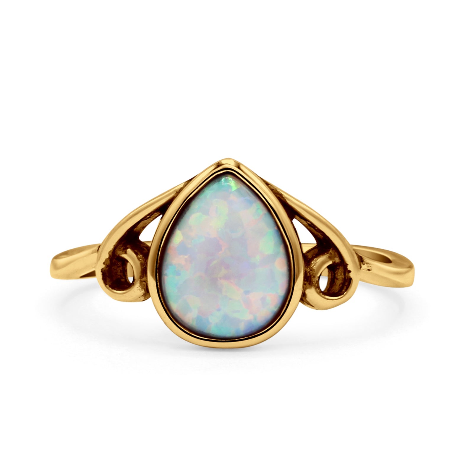 Pear Statement Fashion Vintage Style Thumb Ring Lab Created Opal Oxidized 925 Sterling Silver
