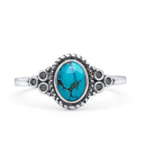 Oval Vintage Style Statement Fashion Thumb Ring Lab Created Opal Oxidized 925 Sterling Silver