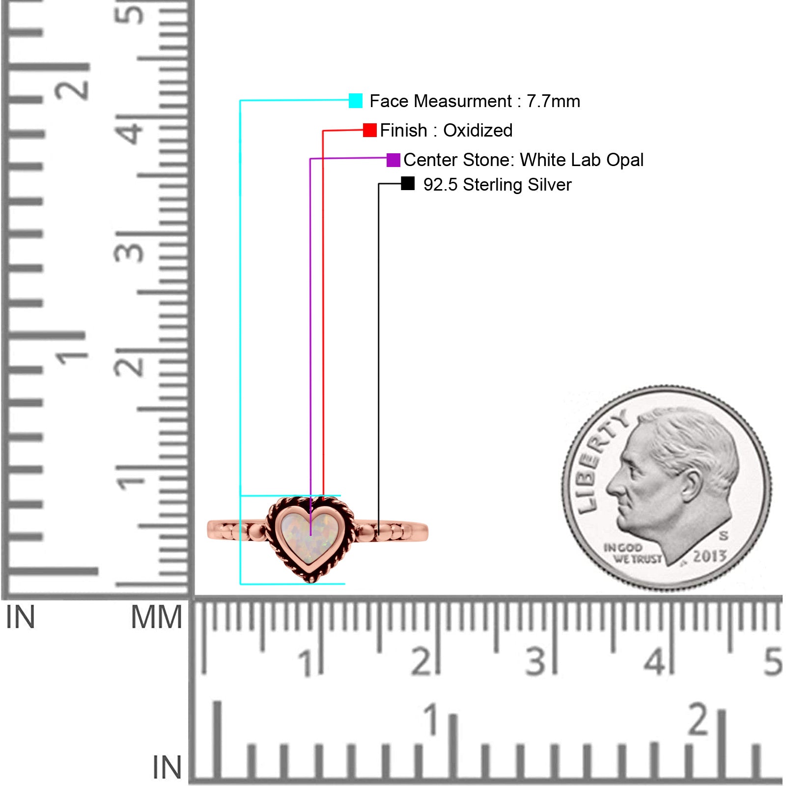 Heart Statement Fashion Petite Dainty Thumb Ring Lab Created Opal Oxidized Solid 925 Sterling Silver
