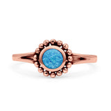 Beaded Flower Vintage Style Round Oxidized Statement Fashion Thumb Ring Lab Created Opal 925 Sterling Silver