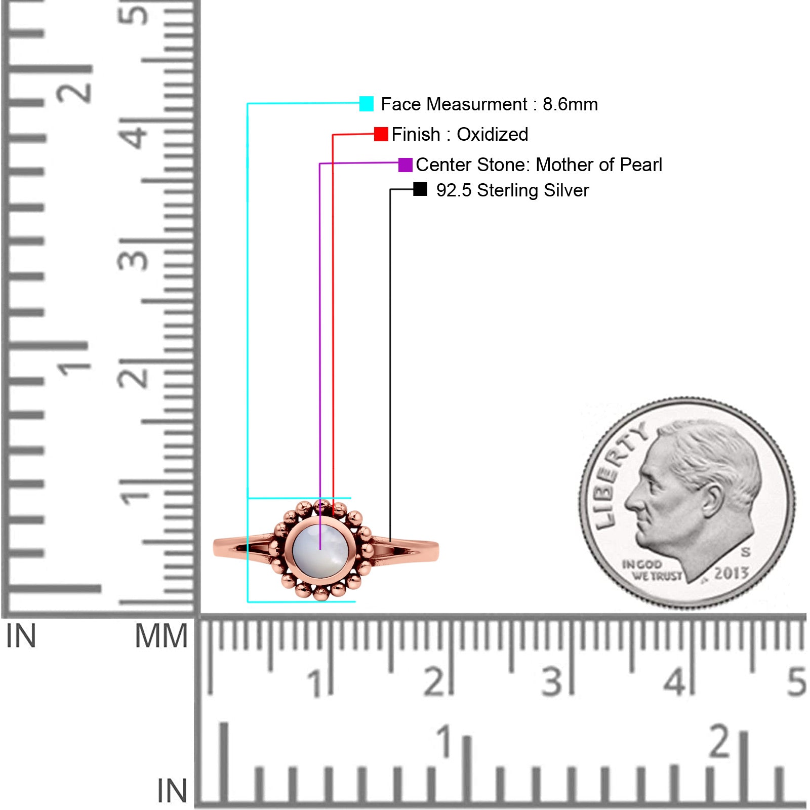 Beaded Flower Vintage Style Round Oxidized Statement Fashion Thumb Ring Lab Created Opal 925 Sterling Silver