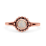 Beaded Flower Vintage Style Round Oxidized Statement Fashion Thumb Ring Lab Created Opal 925 Sterling Silver