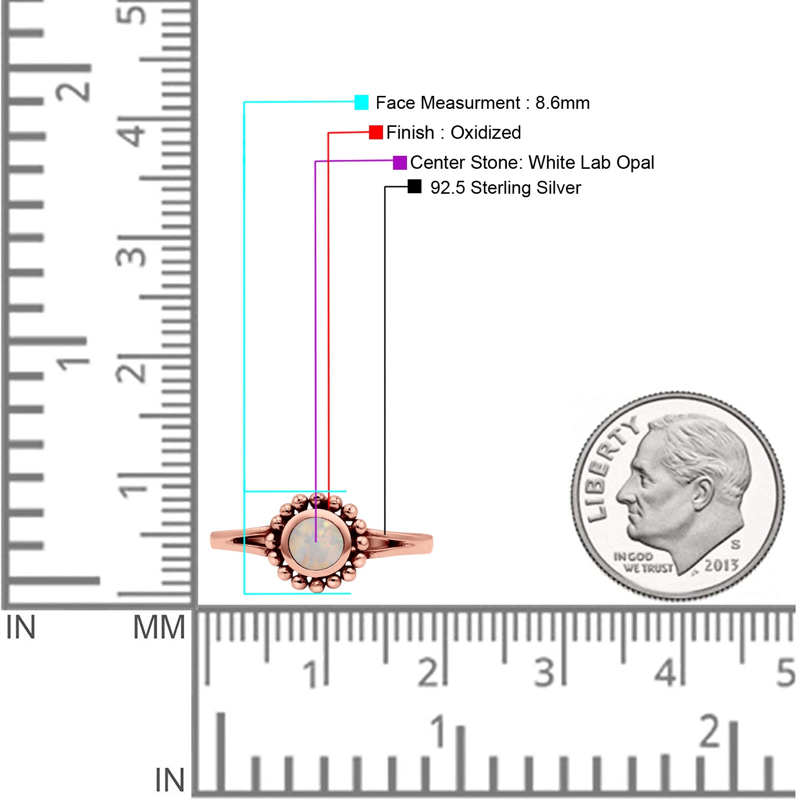 Beaded Flower Vintage Style Round Oxidized Statement Fashion Thumb Ring Lab Created Opal 925 Sterling Silver